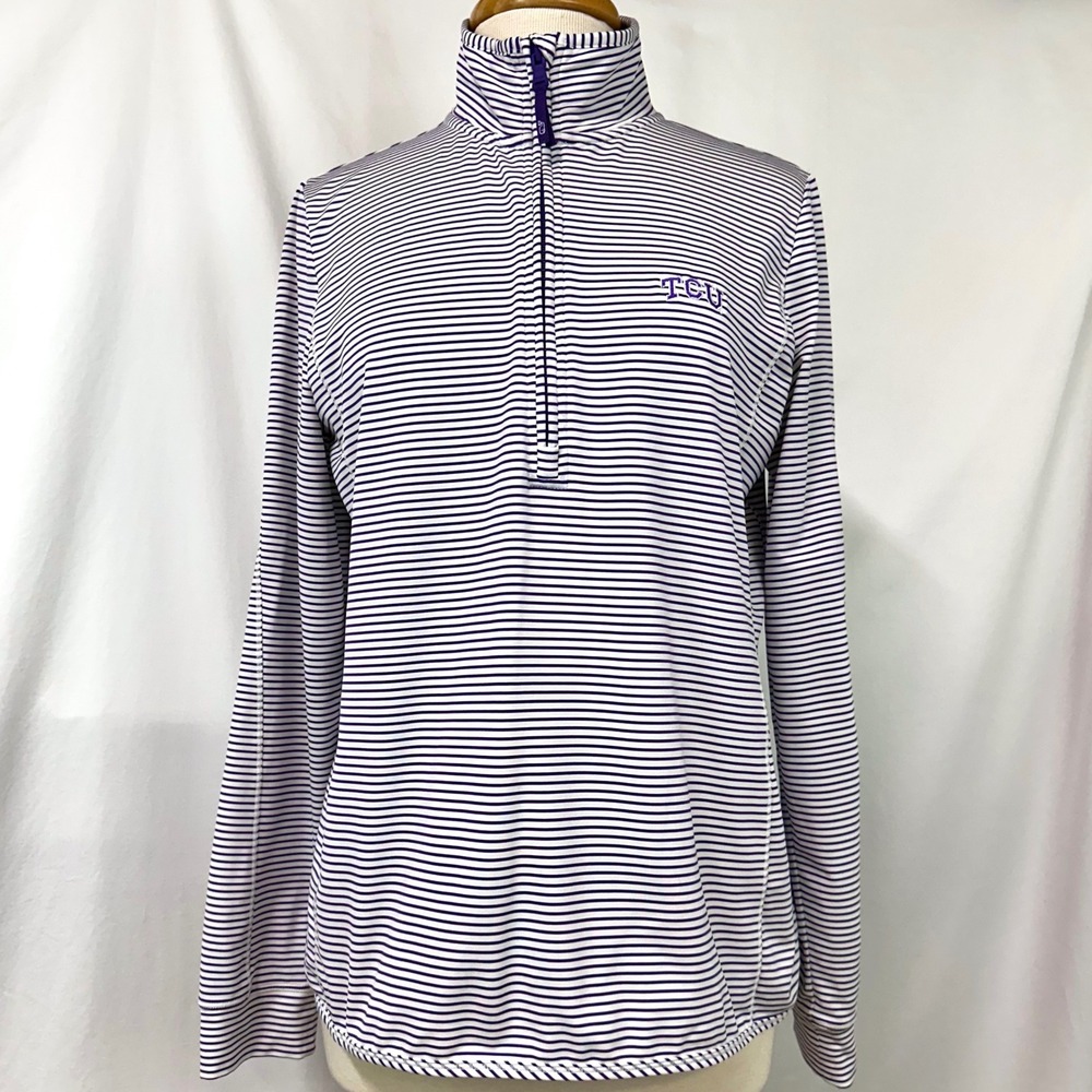 VINEYARD VINES TCU Horned Frogs Sankaty Quarter Zip Pullover Women's L Purple - Picture 1 of 8